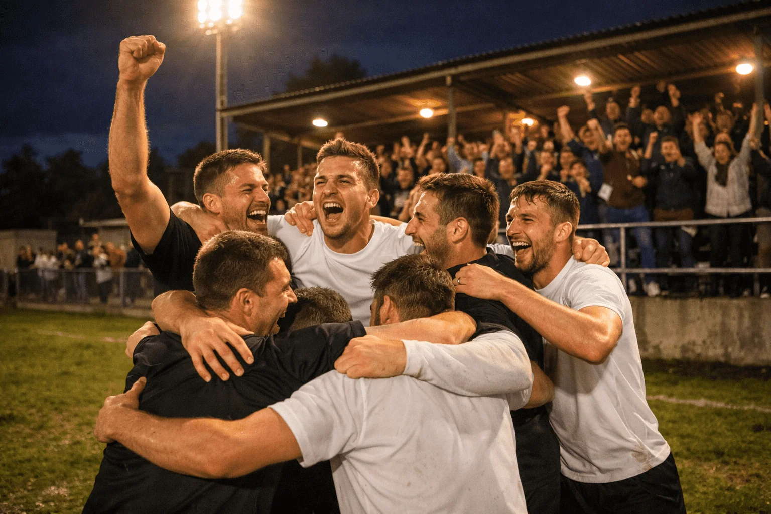 Lille holds spillere fejrer overraskende sejr mod storhold på hjemmebane